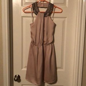 Sassy Champagne Satin Halter Dress Sz S